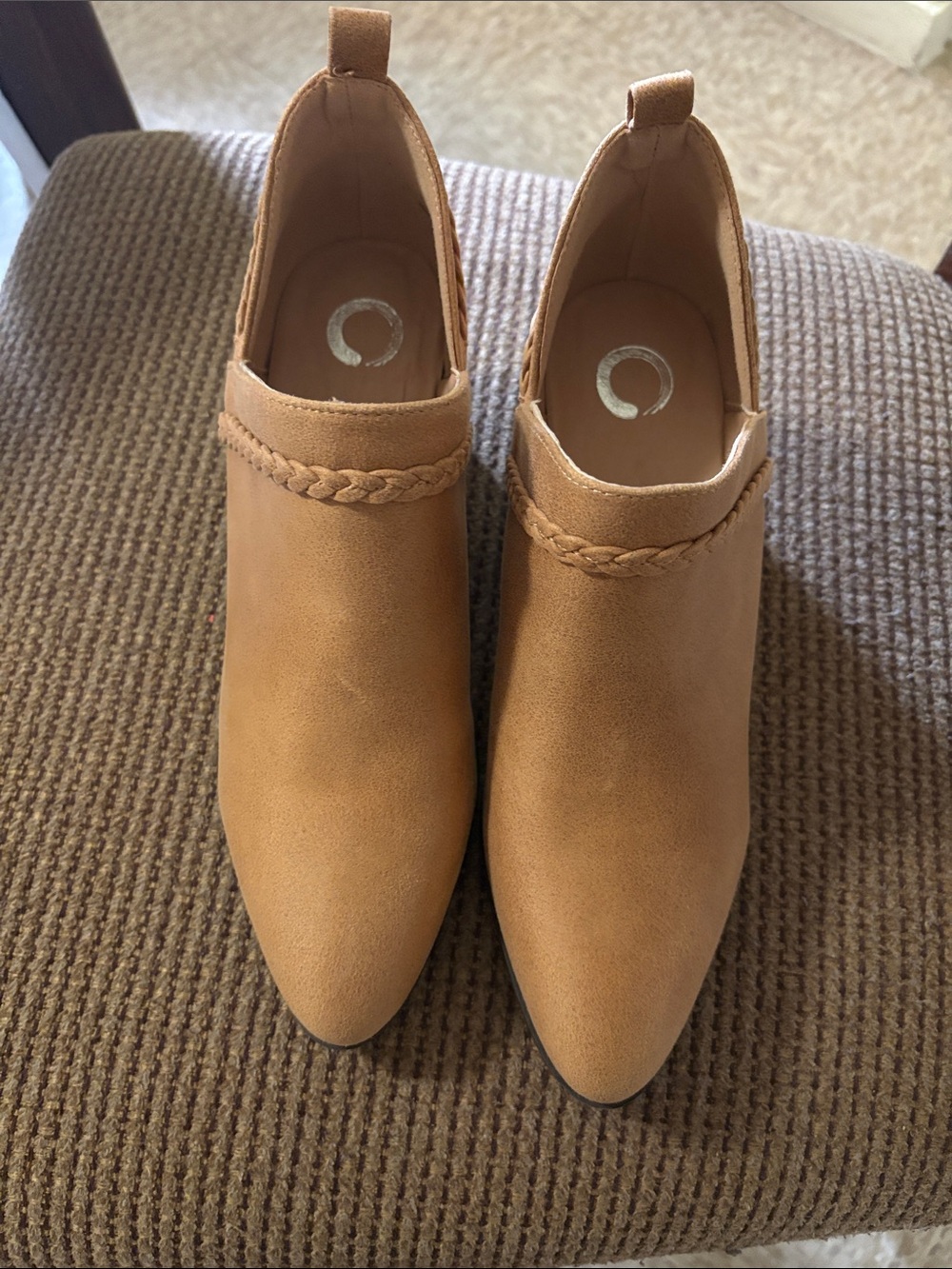 Tan Braided Slip-On Women's Ankle Shoes